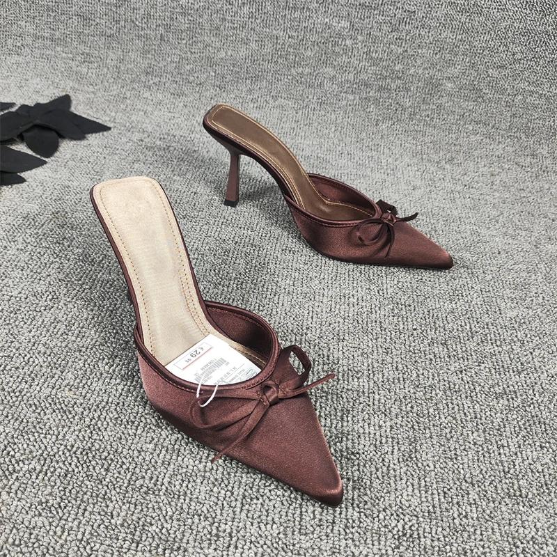 Summer High Heel Women Slippers Fashion Pointed Toe Muels Shoes Ladies Elegant Party Dress Sandalias Women Slippers Sandals