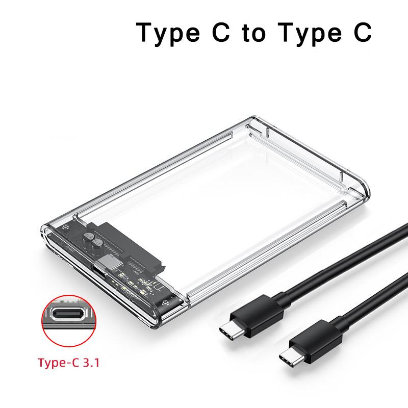 Прозрачный внешний корпус для 2,5-дюймового накопителя USB Type-C, корпус для HDD/SSD SATA-to-USB 5 Гбит/с, корпус для жесткого диска, поддержка для ПК, ноутбуков