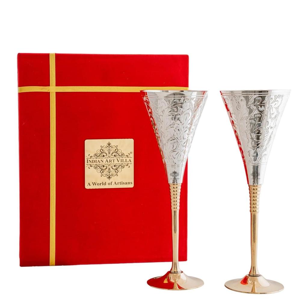 Engraved Goblet Flute Wine Glass with Red Box, Best for Parties, 180 ML Each, Set of 2