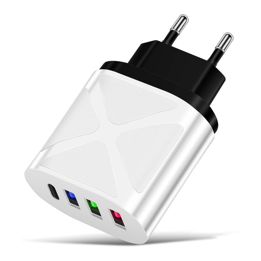 Multi-Port Travel Charger: 3 USB, Type-C, 5V2.4A EU/US/UK Standards