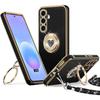 Чехол для Samsung Galaxy A57 5G, Силиконовый с Шнурком и Вращающимся Кольцом, Блестящий Рисунок Сердца - Черный