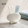 No Drill Toiletry Holder Shell Shape Toothbrush for Bathroom Countertop, 2 Compartments Waterproof Space Saving Storage Desktop Organizer, Ocean Style