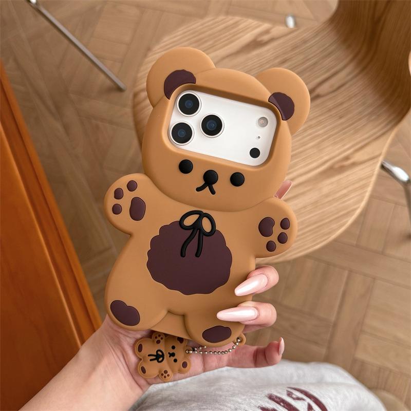 3D Мультяшный Медведь Мягкий Силиконовый Чехол Для Телефона Для iPhone 17 Air 16e 15 13 14 12 11 Pro Max Mini XS XR X 7 8 Plus Ударопрочный Чехол