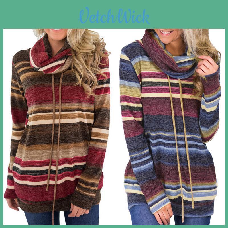 Hoodie Womens Blouse Sweatshirt Long Sleeve Jumper Pullover Striped Shirt Top
