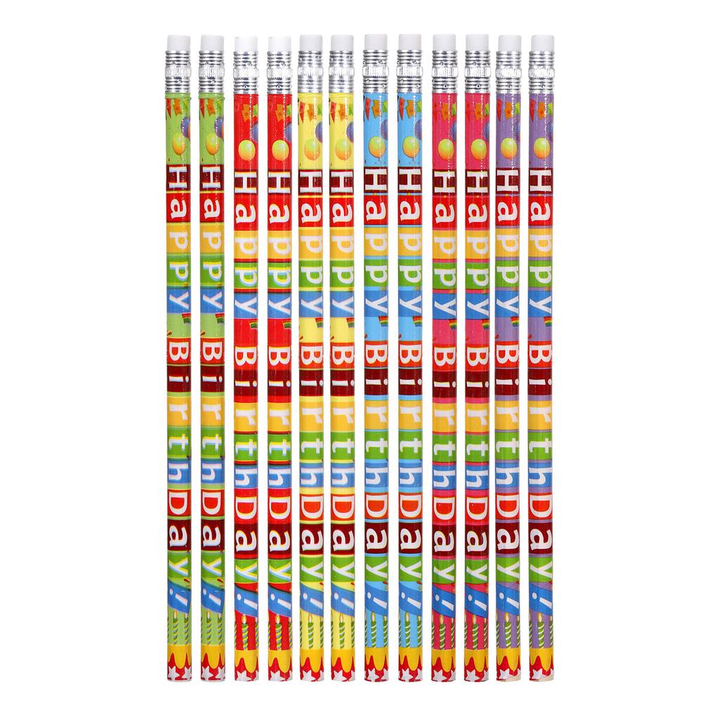 24Pcs Colorful Happy Birthday Theme HB Writing Pencils Stationery for Birthday Party Favors Back To School Pinata Fillers