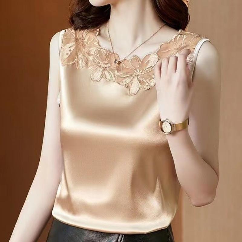 Новый подтяжки майка женская жилет женская весна осень свободный низ атласная блузка без рукавов кружевной топ с V-образным вырезом майки женские жилеты