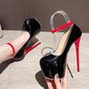 2025 New Black Red High Heels Women Pumps Spring Fashion Round Toe Buckle Strap Platform Stiletto Wedding Banquet Shoes