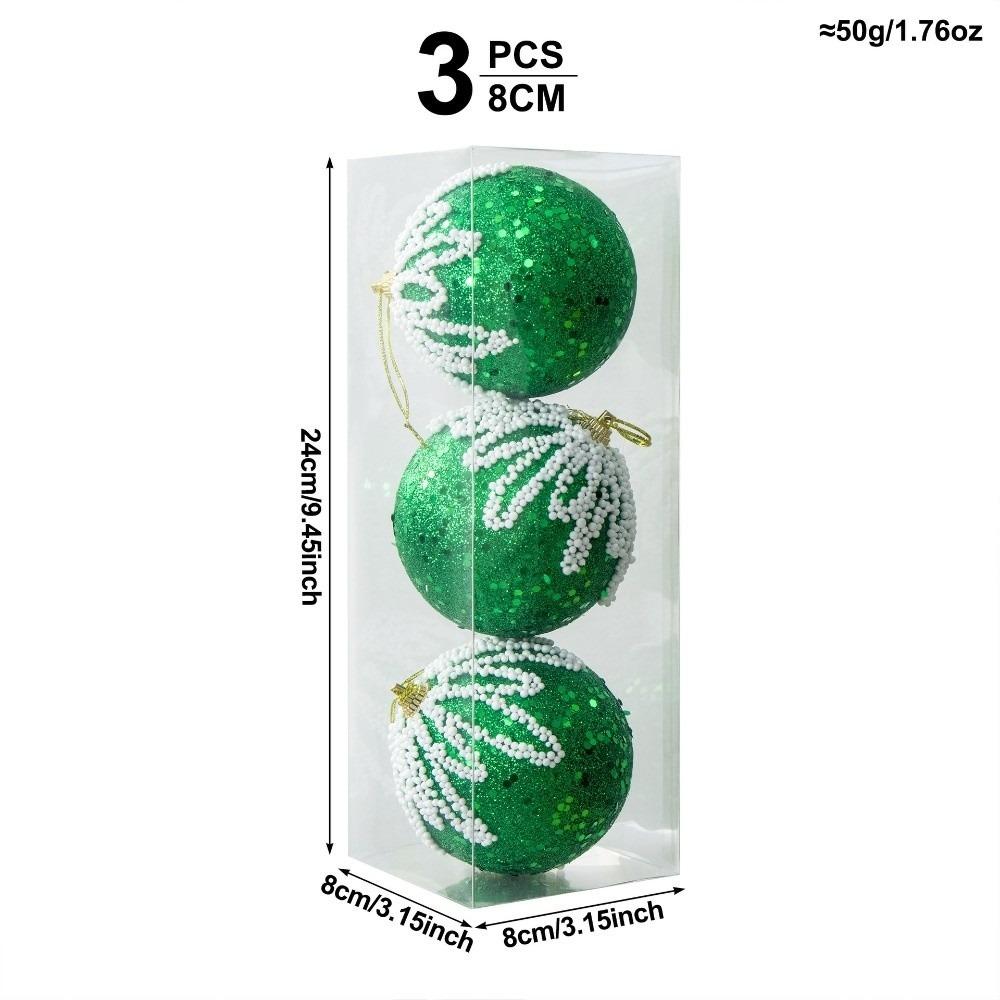 3Pcs/Set Creative Christmas Tree Balls 8CM Xmas Ornament Ball Durable Christmas Ball Home