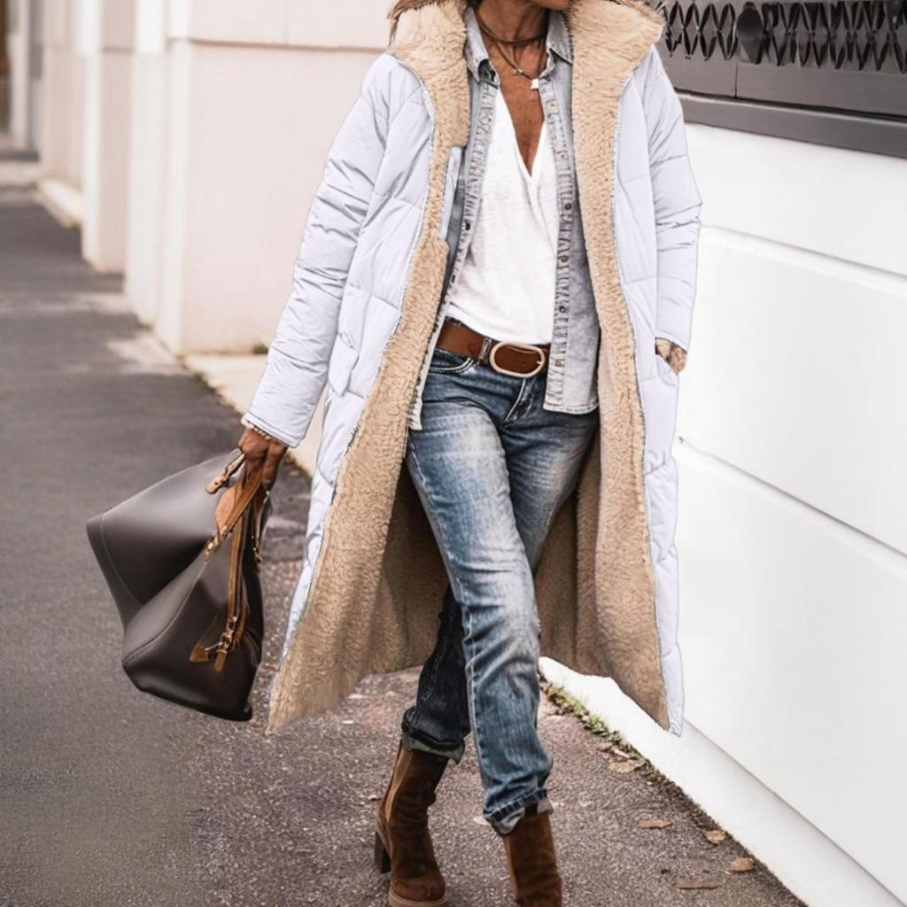 Women's Fashion Casual Warm Solid Color Hooded Cotton Jacket Long Sleeve Double-sided Slim Fit Temperament Cardigan Top Jacket