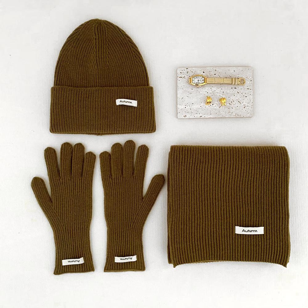 Solid Color Knitted Hat Scarf Gloves Three Piece Set Knitted Imitation Cashmere Yarn Scarf Red Christmas Hat Set