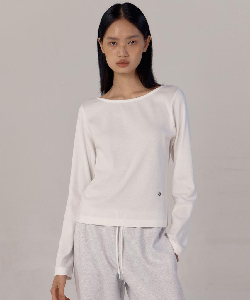 38COMEONCOMMON Symbol Boat-Neck Long Sleeve T-Shirts (White)