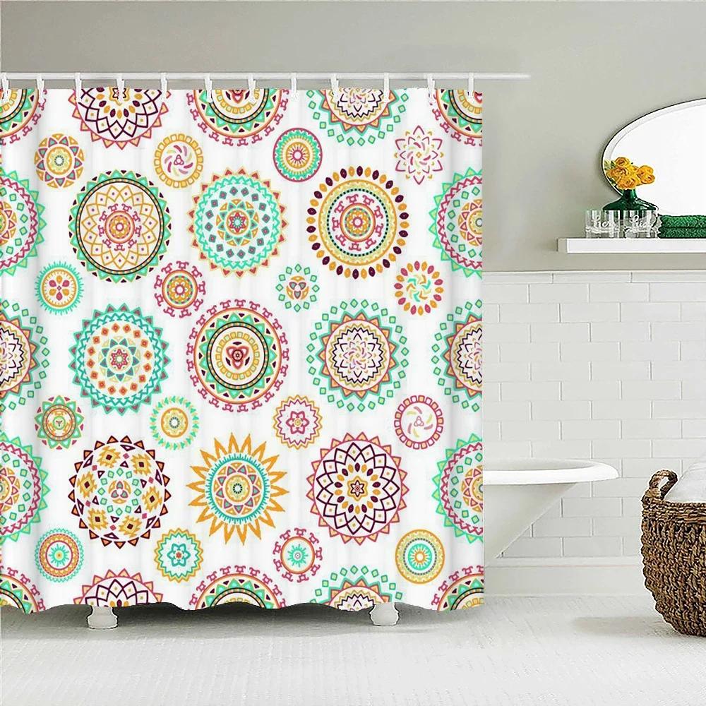 3d Bathroom Curtains Indian Boho Shower Curtains Waterproof Fabric with 12 Hooks Home Decor Washable Bath Screen