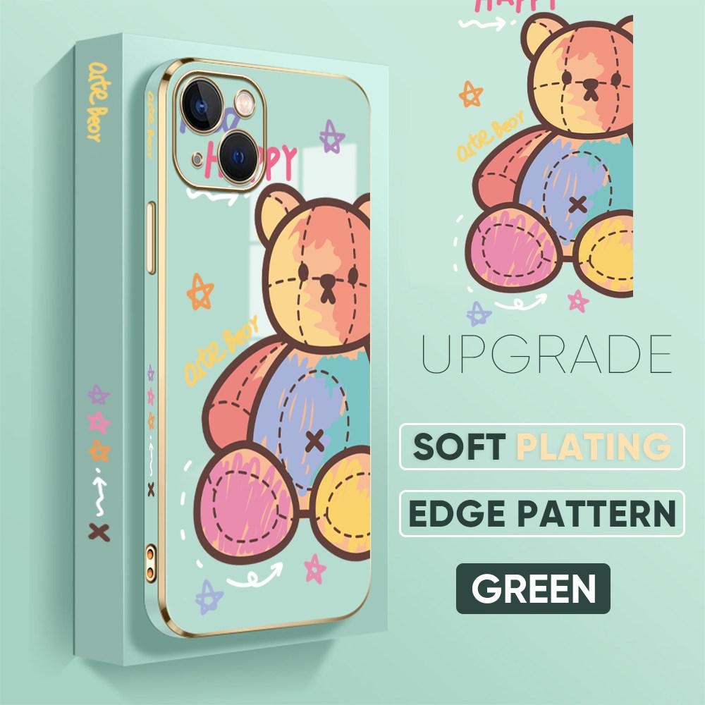Чехол с цветным медведем и 6D покрытием для VIVO V27 V23E V25 Y21 Y21S Y02 OPPO A31 A15 Realme 10 C11 8 9 HUAWEI P40 Pro P30 Mate Nova Honor, мягкий чехол