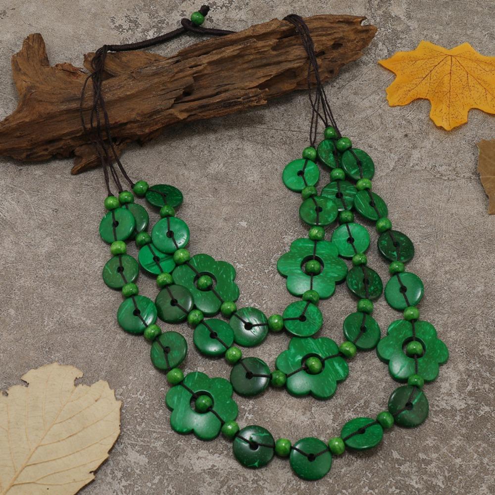 Multi Layer Colorful Petal Bead Necklace Wood Tassel Choker Flower Necklace  Street Style
