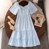 Модное платье для девочек 2025 Лето Детское элегантное полосатое платье с короткими рукавами и большим подолом
