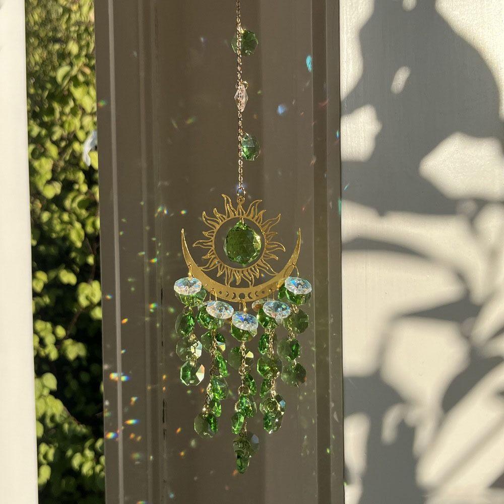 Gold Star Moon Lighting Crystal Wind Chime Wedding Party Crystal Pendant  Home Garden