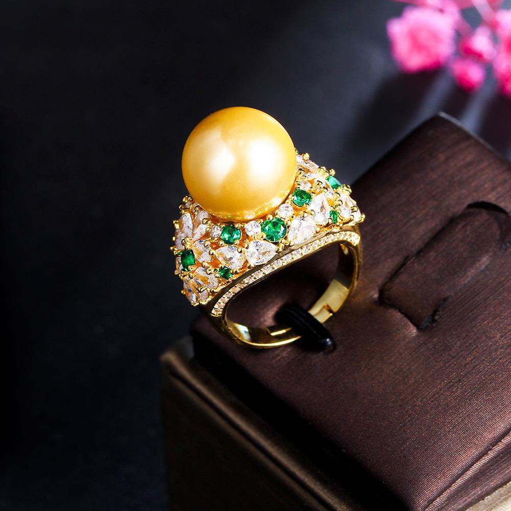 Ювелирные изделия CMM Регулируемый зеленый кубический цирконий большой искусственный жемчуг обручальные кольца для женщин CZ ювелирные изделия для свадебной вечеринки