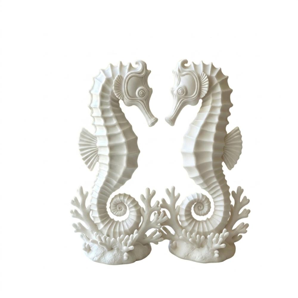 2PCS Minimalist Coral Base Seahorse Statue Double Seahorse Seahorse Table Decor  Gift Giving