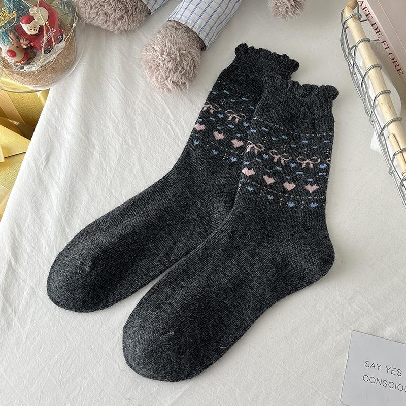Wool Socks, Elk Warmth, Mid-Tube Bow, Christmas-Style Thick Socks