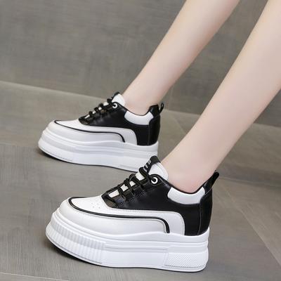 Модные черно-белые повседневные спортивные туфли, женские осенние новинки, повседневные туфли для скейтбординга с толстой подошвой, кроссовки на платформе высотой 8 см