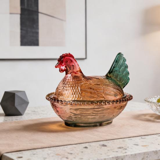 Стеклянная конфетница в форме курицы с крышкой, дизайн животного, блюдо для закусок, десертов, фруктов, салата, домашний декор для столешницы кухни