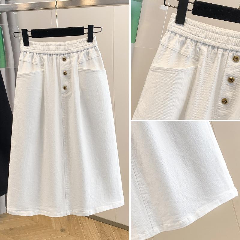 DIMANAF 2025 Большие размеры Весна Джинсовые Юбки Женщины А-силуэта Одежда Карманы Модные Джинсы Юбка Высокая Талия Пуговица