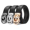 Belt Men'S Cowhide Embossed Soft Leather Belt Hollow Alloy Automatic Buckle Simple Casual Pants Belt