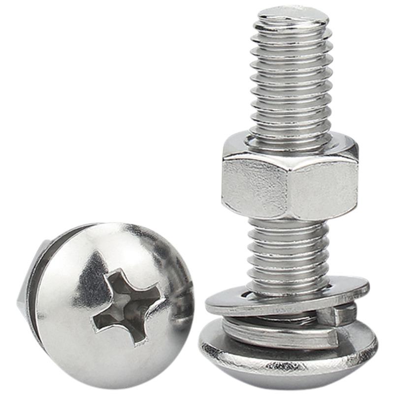 Комплект из большого винта с плоской головкой и гайки из нержавеющей стали 304 с грибовидной головкой и пружинной шайбой