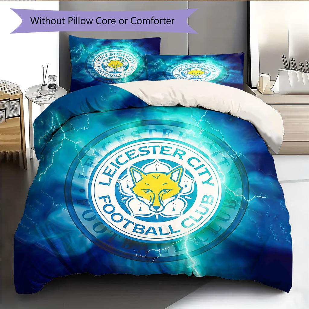 Leicester City Football Club Pattern Bedding Quilt Set Home Decoration Gift (1 * duvet cover + 2 * pillowcase without core)