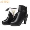 Women Ankle Boots Genuine Leather Women Winter Boots Wool Warm Women Martn Boots High-heeled Women Snow Boots