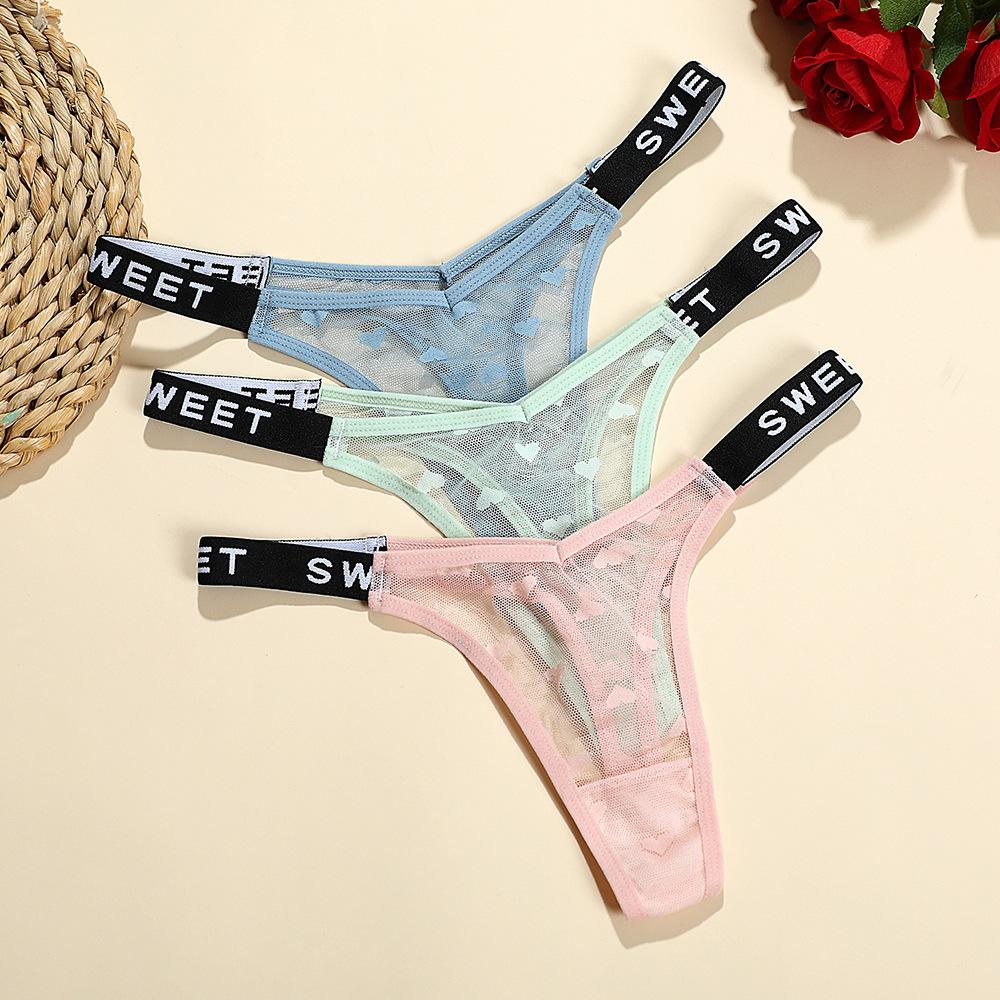 Сексуальные сетчатые стринги для женщин с низкой талией, модные бесшовные спортивные трусики с буквенным принтом, нижнее белье SL