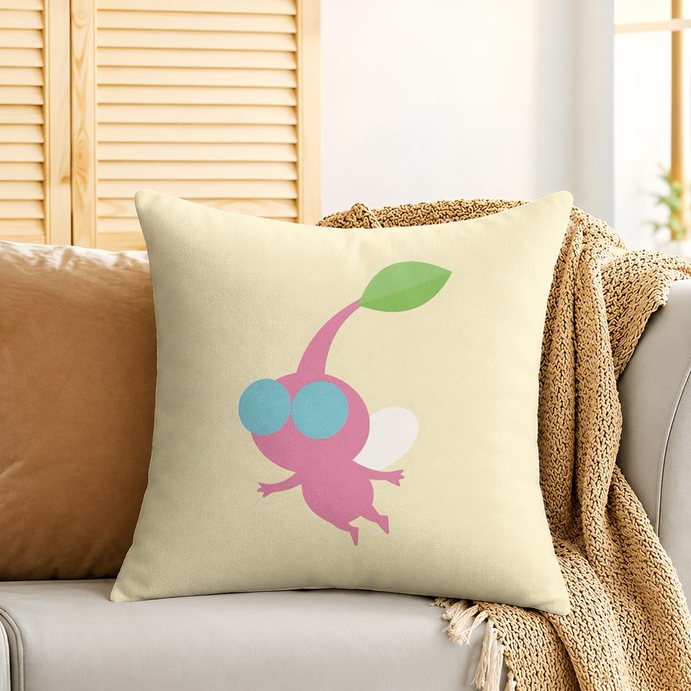 PPikmin CUTE Cartoon Cushion Cover Silky Short Plush Invisible Zipper Dustproof Sofa Pillow Case For Home Decor