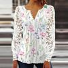 Модные женские кружевные блузки с длинным рукавом и v-образным вырезом, однотонные плиссированные винтажные блузки с принтом, женские повседневные белые рубашки 25958