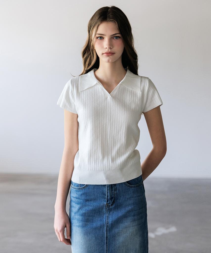 HYFVE Viscose Collar Ribbed Short Sleeve Knit