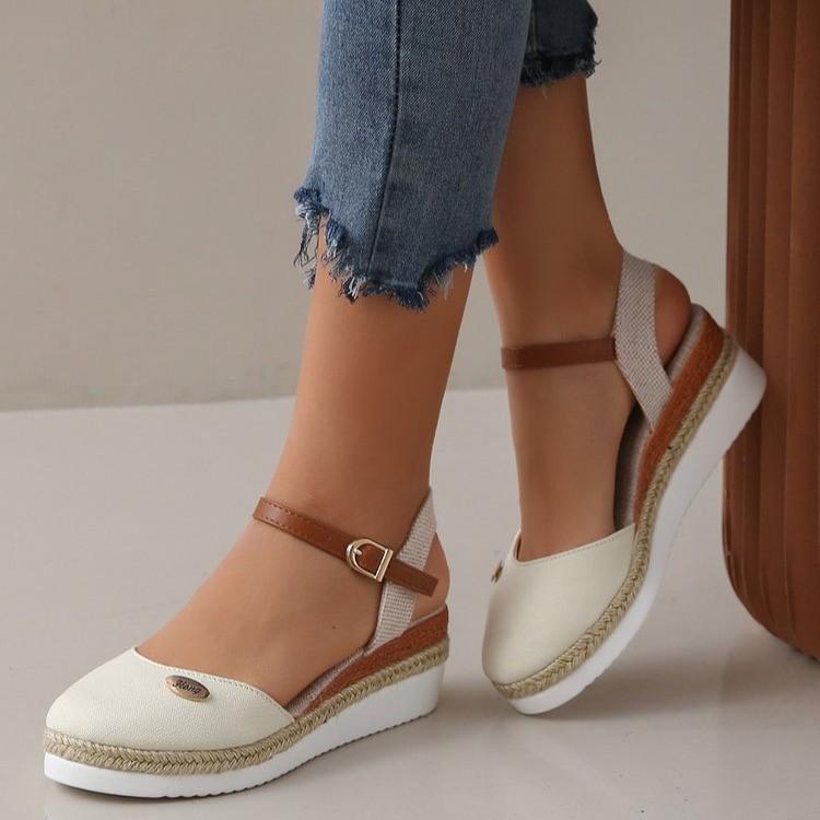 2025 Summer New Foreign Trade Large Size Bag Head Rear Empty Slope Heel Sandals Women's Hemp Rope Bottom Buckle Thick Sole Women's Sandals