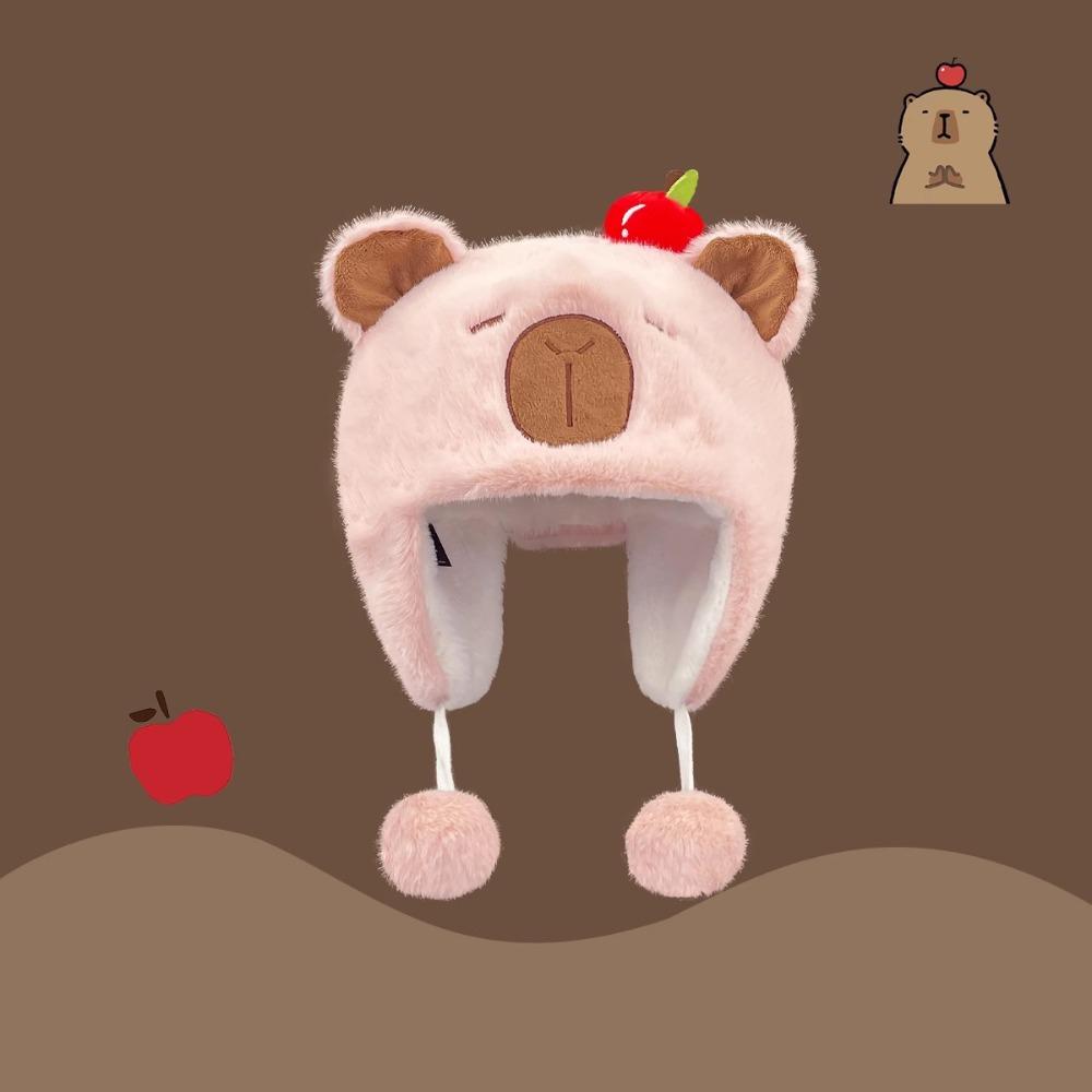 Шапка-пуловер Милая шапка капибары Мультяшная плюшевая шапка Милые животные Ушки Шапки-бини Зима Осень
