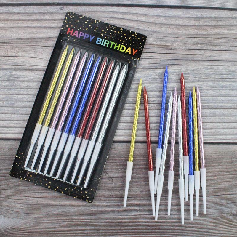 Новый стиль Набор из 10 позолоченных разноцветных свечей на присосках Креативная свадебная композиция Золотые и серебряные свечи для дня рождения