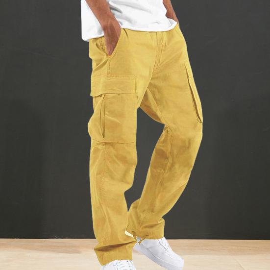 Мужские брюки-карго с несколькими карманами, эластичным поясом на шнурке, регулируемыми штанинами, свободные однотонные длинные шаровары для занятий спортом и отдыха на открытом воздухе