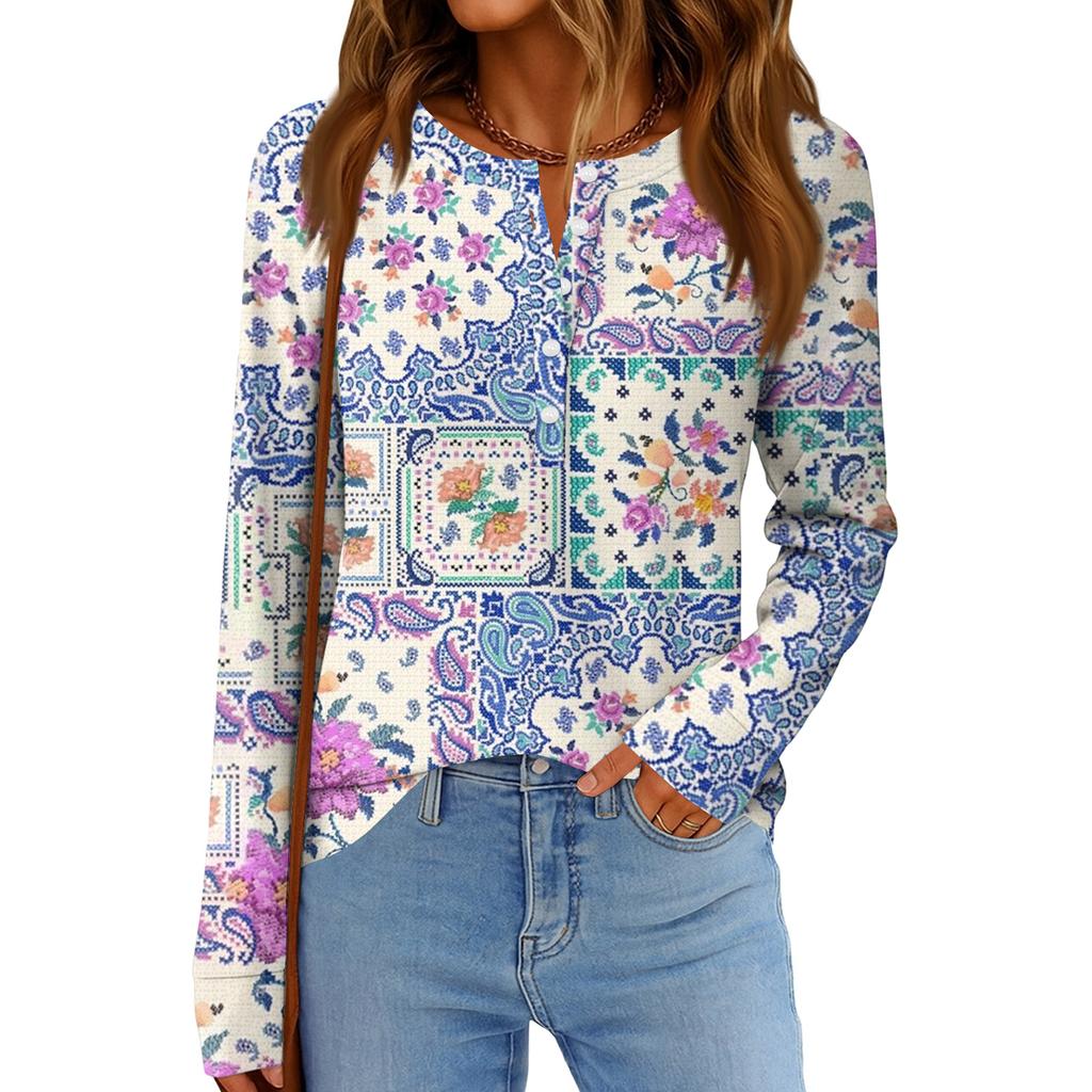 Women's Fashion  Loose Long Sleeve Round Neck Casual Top