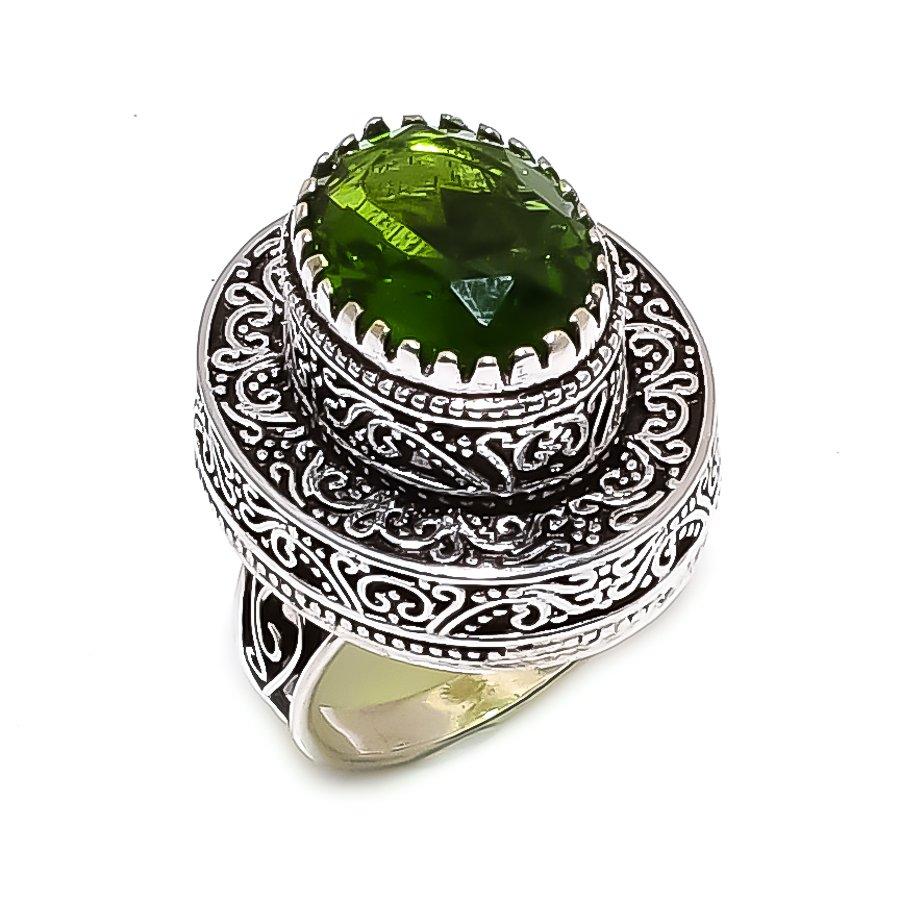 Хризолит Драгоценный камень Ручная работа 925 Стерлинговое серебро Ювелирное изделие Кольцо Размер 8 o8W95