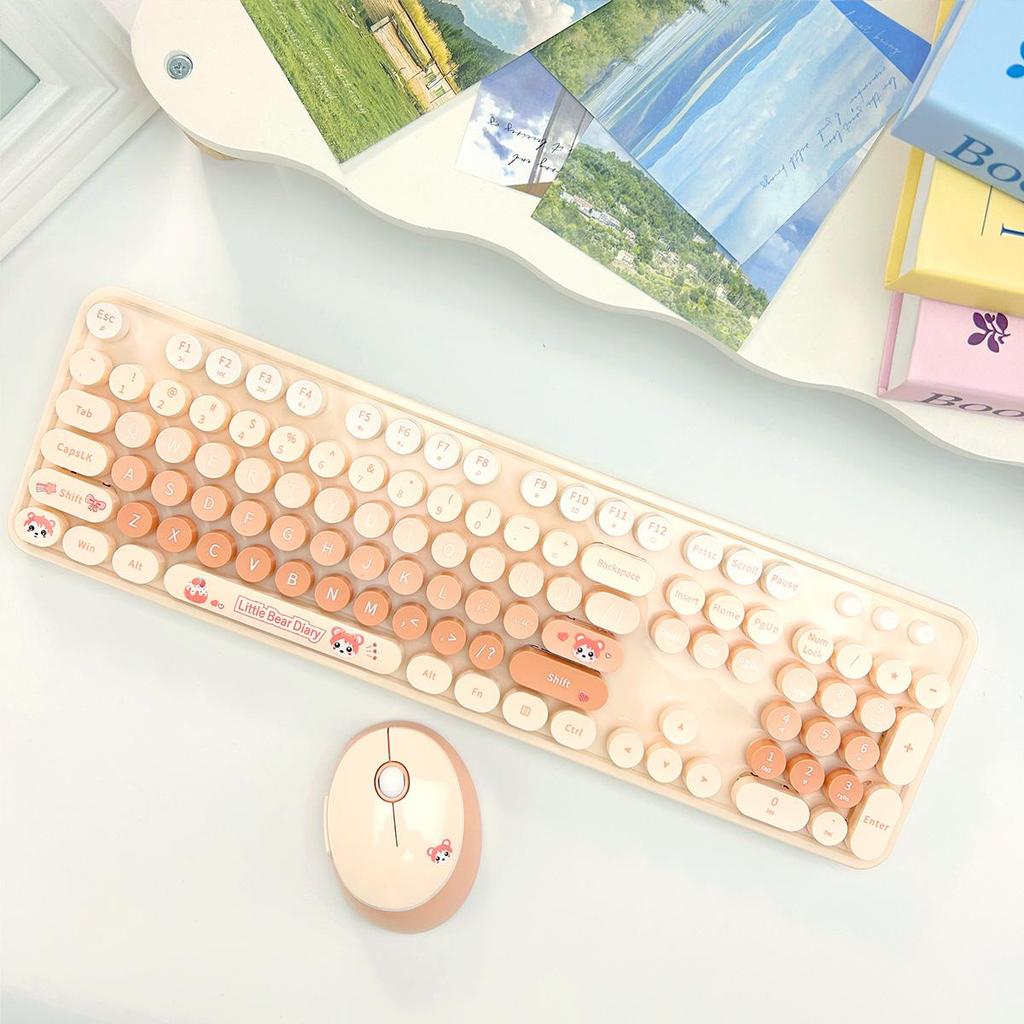 Mofii Беспроводная клавиатура и мышь в комплекте, 2,4 ГГц ретро полноразмерная клавиатура с цифровой панелью и симпатичная беспроводная мышь для компьютера ПК