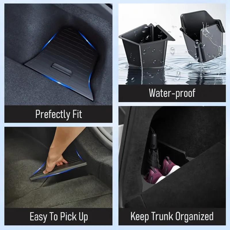 TESMAYX Car Trunk Side Left Right Tidying Packet Storage Box For Tesla Model Y Juniper 2025 Flocking TPE Mat Cover Organizer