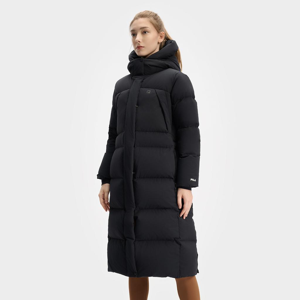 Fila Серия Фитнес Повседневная Теплая Длинная Пуховая Куртка с Капюшоном Женская верхняя одежда Насыщенно-Черный A11W441908F-BK