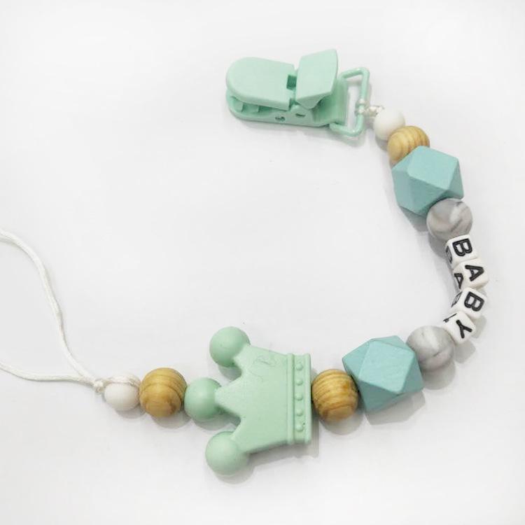 Цепочка с зажимом для детской соски, держатель для детской соски, деревянный ремешок для поводка для соски с бисером и кристаллами, металлические зажимы для соски, цепочка для пустышки