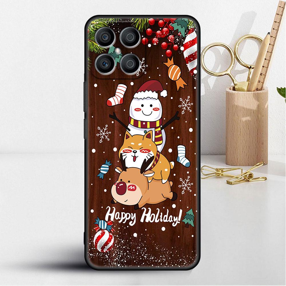 Кейс Красный Нос Олень Санта Клаус Для Huawei Honor X8 X9 P50 X7 50 20 8X Play 9A P40 P30 Lite P Smart 2021 Черный Чехол