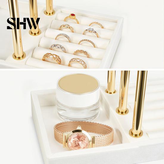 T-shaped Jewelry Holder 3 Tier Velvet Organizer, for Bracelet, Countertop Necklaces Rings, & Earrings, Stand with Storage Tray Tiered Organizer