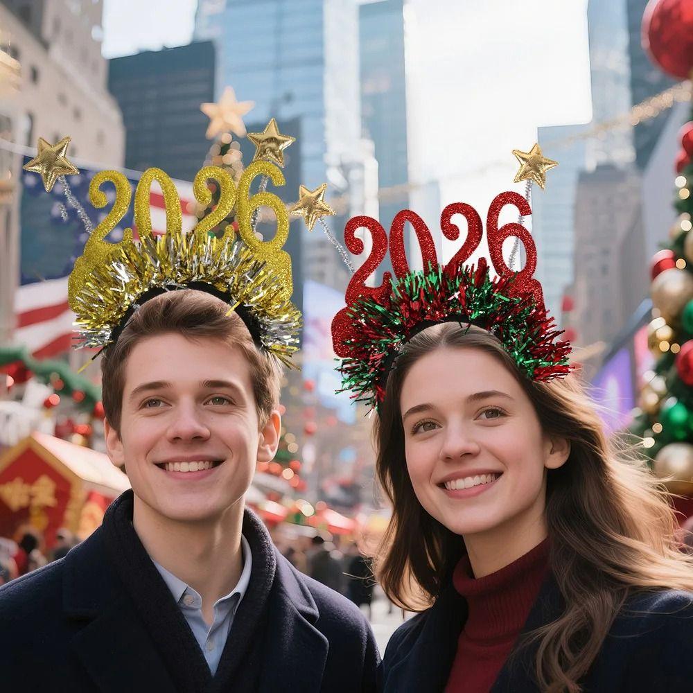 Sequin 2026 Happy New Year Headband Sweet New Year Decorative Glasses  New Year Dress Up
