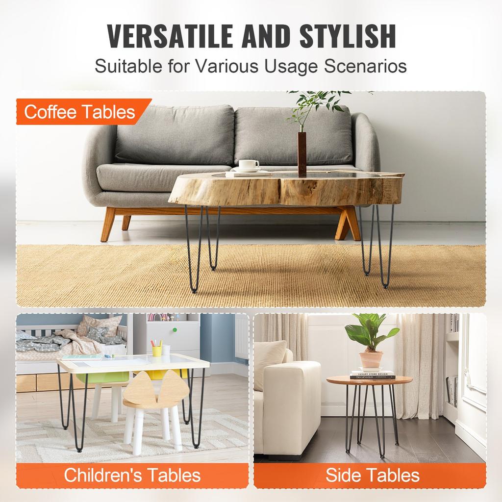 VEVOR 482.6MM Hairpin Furniture Legs, Metal Home DIY Projects for Nightstand, Coffee Table, Desk, 226.8KG Load Capacity with Rubber Floor Protectors