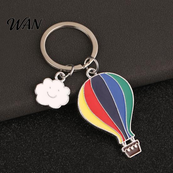 Alloy Keychain with Extension Chain Pendant Enamel Rainbow Hot Air Balloon Charm Key Oil Dripping Color Holder Smiling Cloud Decorative Backpack