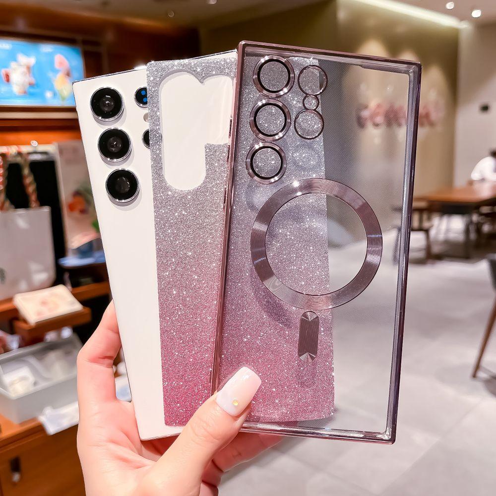 Для Samsung Galaxy S23 S22 Ultra S21 Plus/iphone 14 13 12 11 Pro X XR XS max Magsafe с беспроводной зарядкой, магнитный чехол, блестящая карта, прозрачная крышка